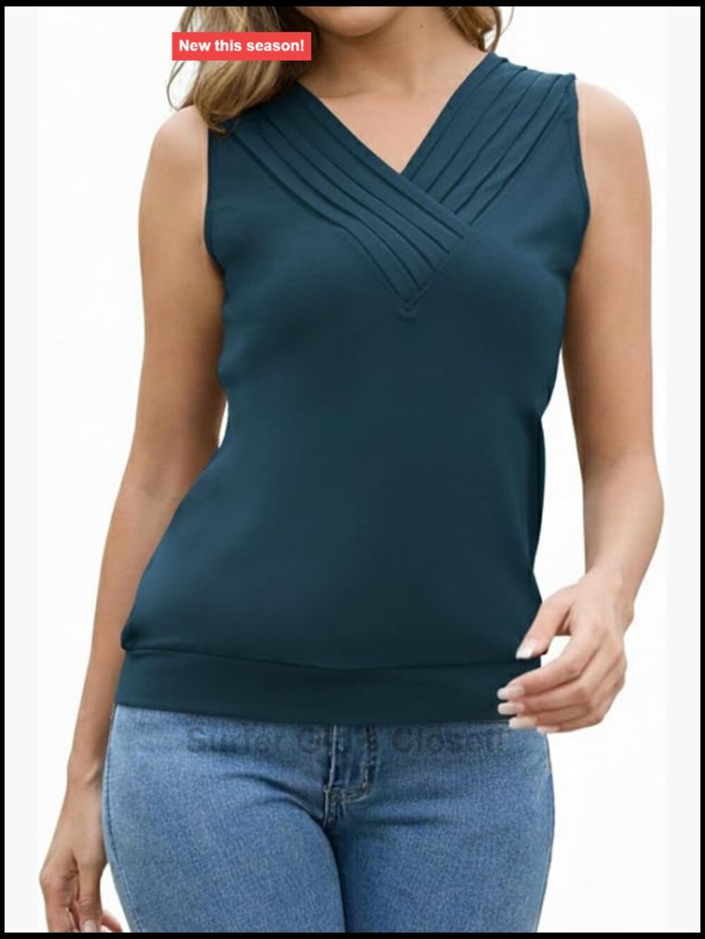 Merino Wool Sleeveless Tank Top Women Pleated V Neck Summer Shirt